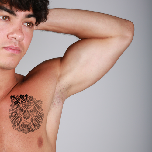 tatouage ephemere lion mandala style puissant et spirituel