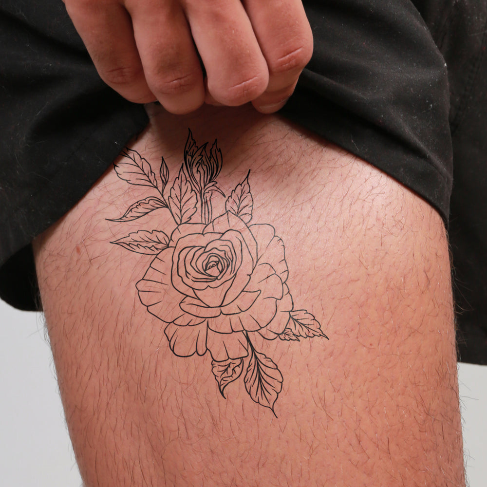 tatouage temporaire rose eternelle cuisse