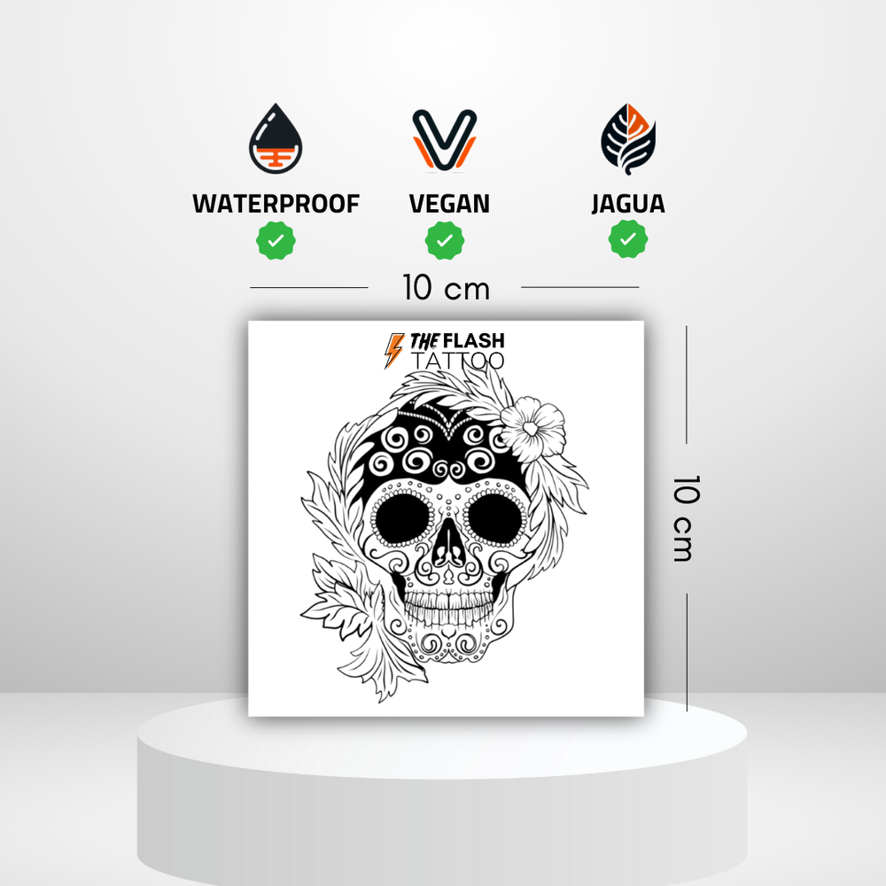 Tatouage tête de mort fleur mexique