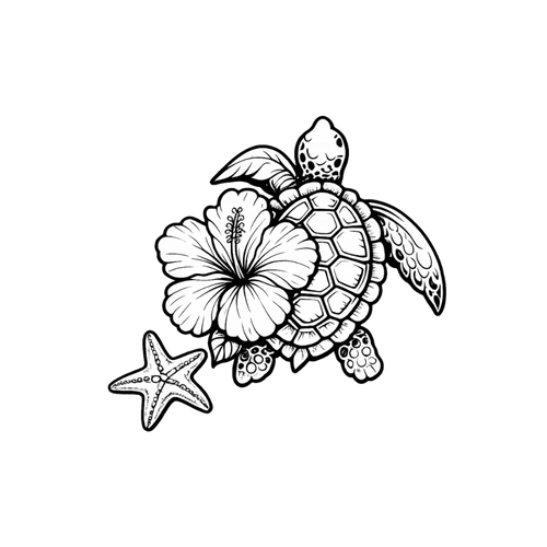 Tatouage tortue avec fleur pour femme