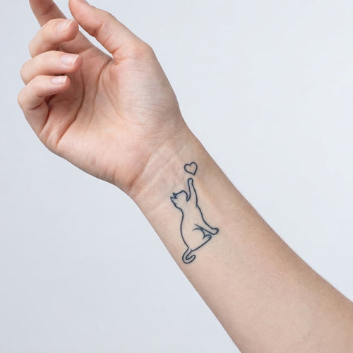 Tatouage temporaire chat minimaliste avec coeur