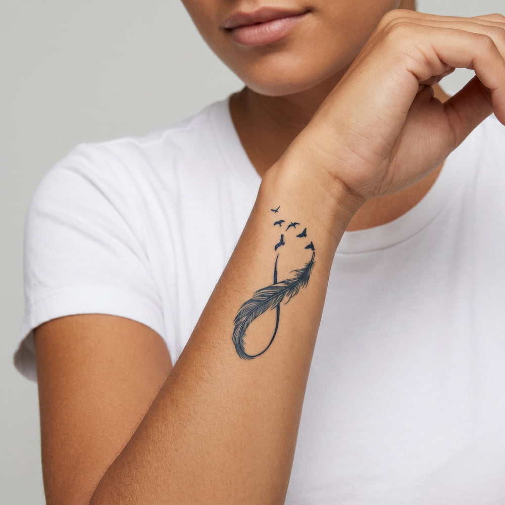 Tatouage femme infini et plume hirondelle tattoo ephemere faux tatouage 