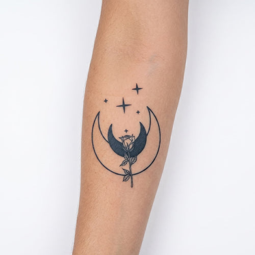 Tatouage ephemere lune et rose au jagua jusqu'à 2 semaines