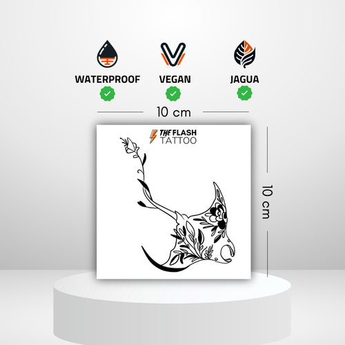 Tatouage ephemere raie manta avec fleur tattoo floral realiste pour femme