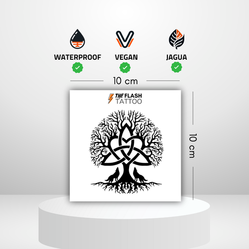 Tatouage ephemere viking loup et arbre de vie pour homme